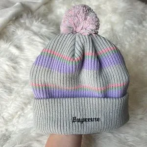 SUPREME Light Grey Big Stripe Beanie RARE Supreme Big Logo Beanie (FW19) - $40 main image 4